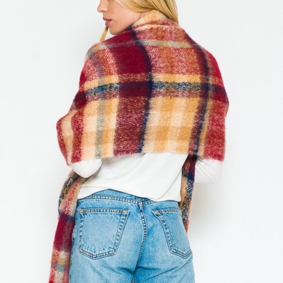 Softer than Cashmere Plaid Scarf, Red, Navy, Camel, Off White - Picture 6 of 11